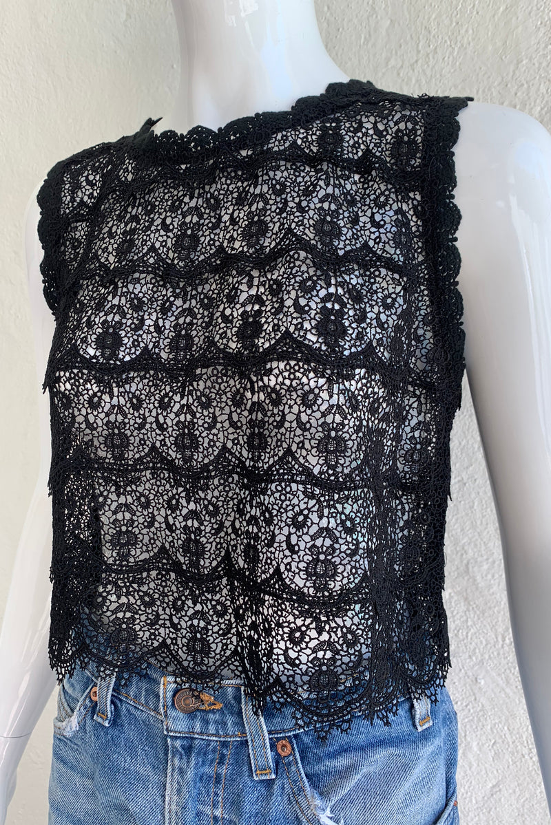 Vintage Lim's Sheer Crochet Lace Shell Top on Mannequin angle crop at Recess Los Angeles