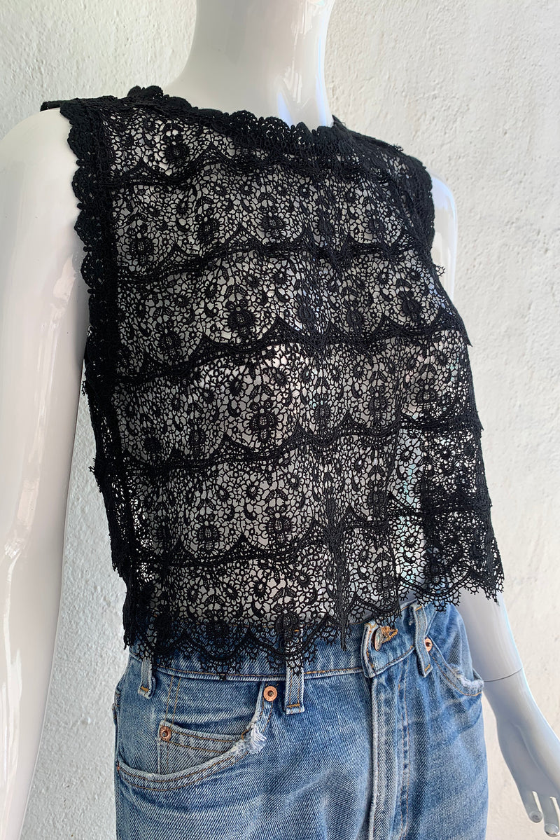 Vintage Lim's Sheer Crochet Lace Shell Top on Mannequin angle crop at Recess Los Angeles
