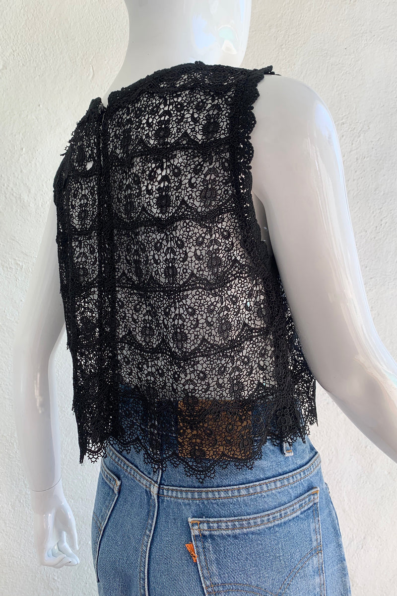 Vintage Lim's Sheer Crochet Lace Shell Top on Mannequin Back Angle at Recess Los Angeles