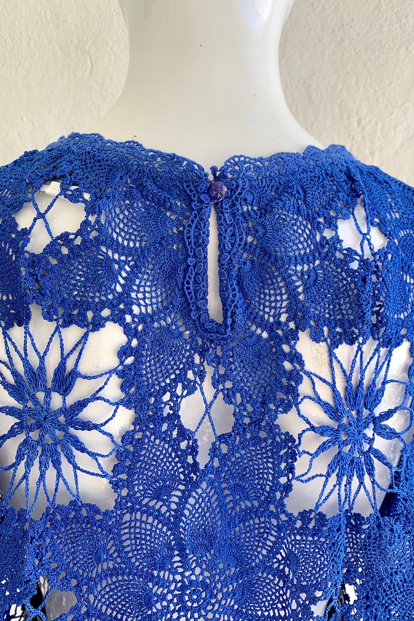 Vintage Lim's Crochet Lace Swing Top on Mannequin back neck at Recess Los Angeles