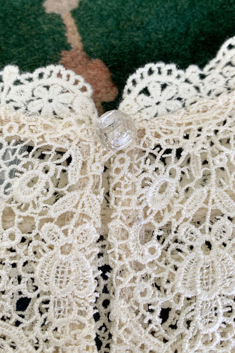 Vintage Lims Sheer Crochet Lace Shell back button at Recess Los Angeles
