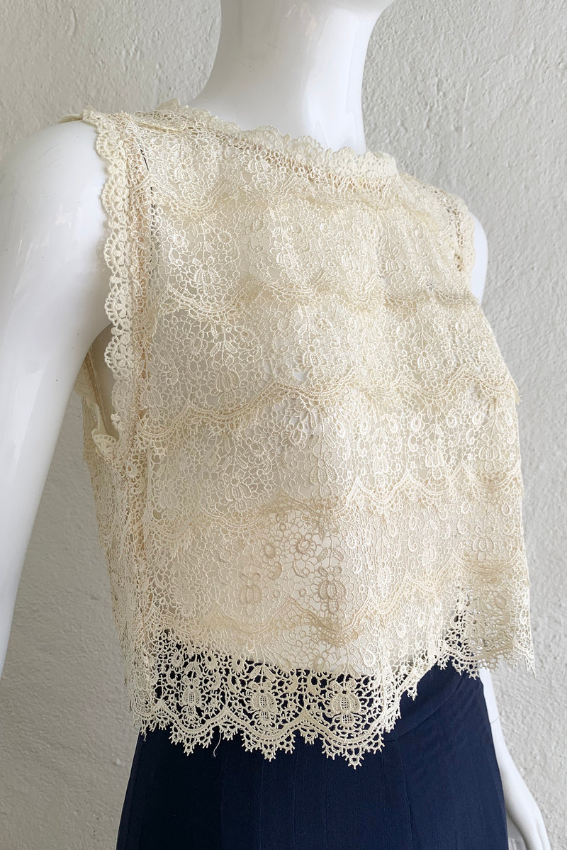 Vintage Lims Sheer Crochet Lace Shell on Mannequin angle at Recess Los Angeles