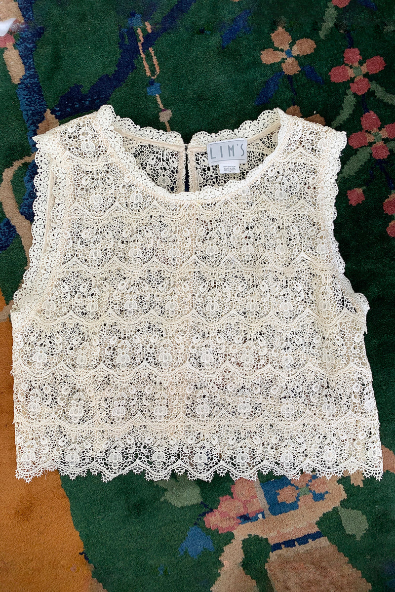 Vintage Lims Sheer Crochet Lace Shell flat at Recess Los Angeles