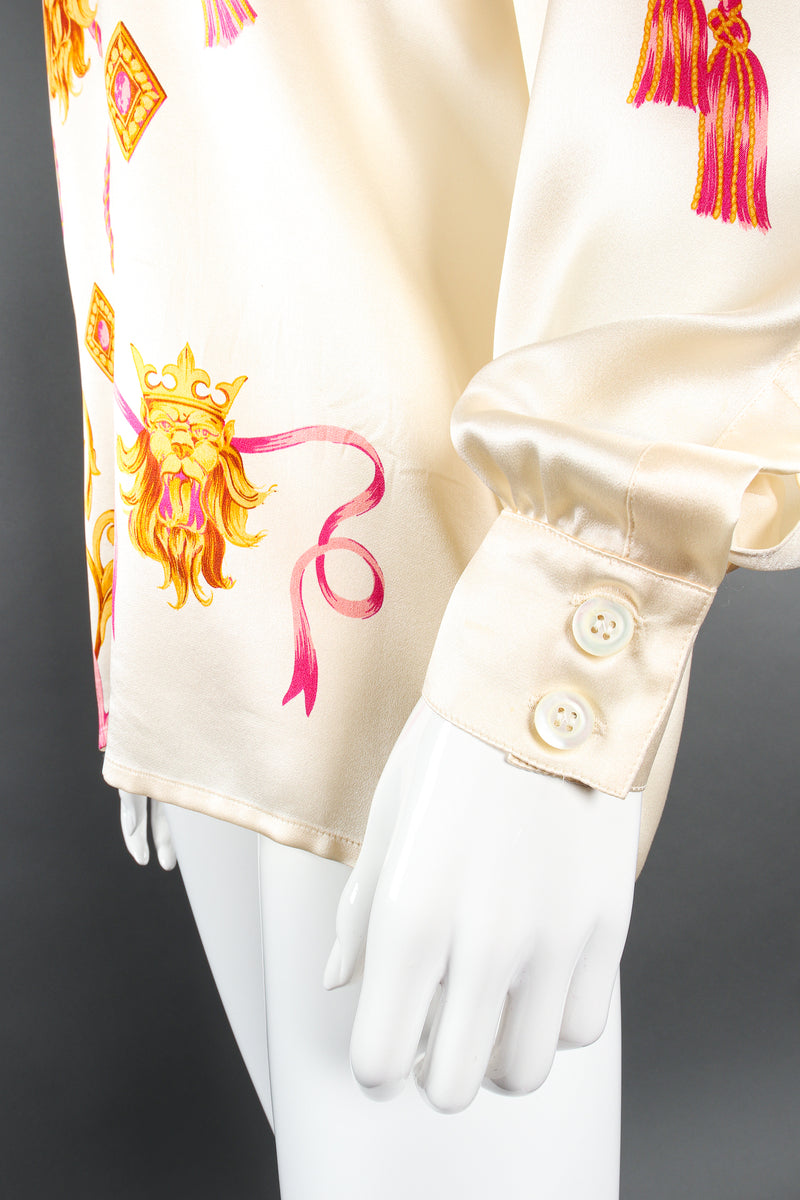 Vintage Escada Lion King Print Silk Shirt on Mannequin sleeve cuff at Recess Los Angeles