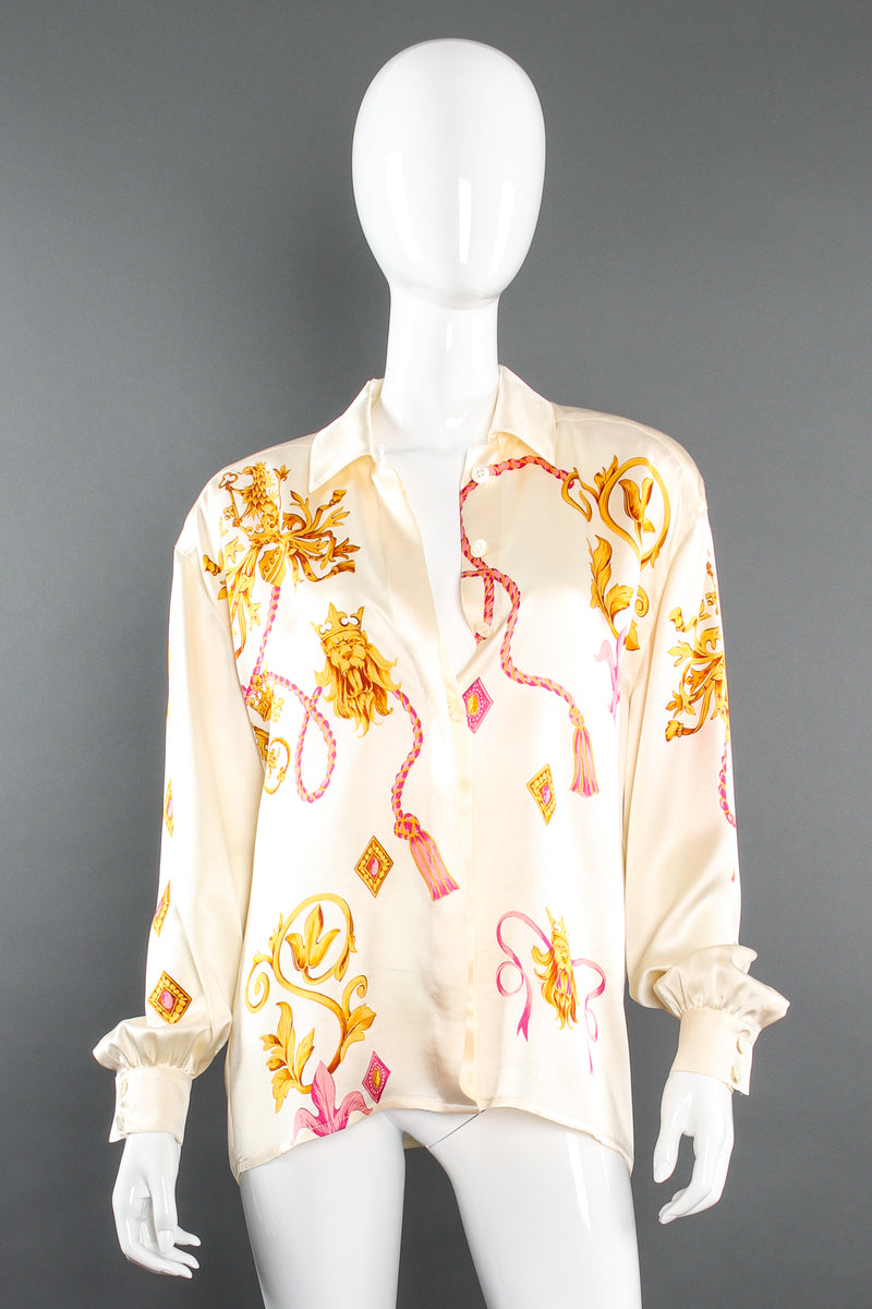 Vintage Escada Lion King Print Silk Shirt on Mannequin open at Recess Los Angeles
