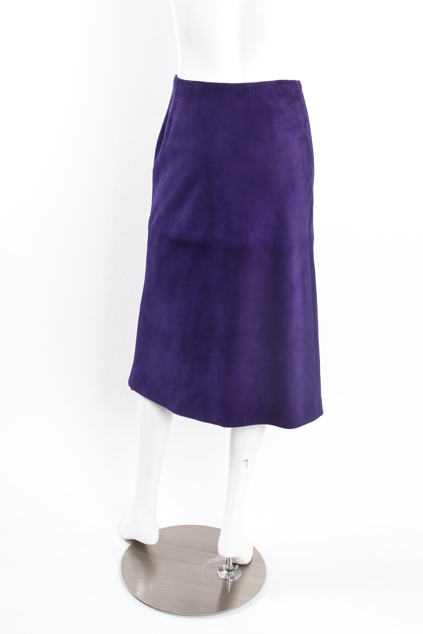 Vintage Loewe A-Line Suede Button Skirt on Mannequin back at Recess Los Angeles