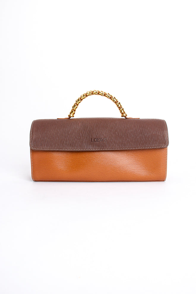 Vintage Loewe Spain Twist Handle Barrel Flap Satchel Bag front at Recess Los Angeles