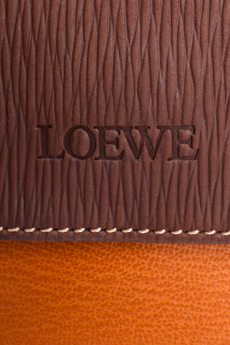 Vintage Loewe Spain Twist Handle Barrel Flap Satchel Bag signature stamp at Recess Los Angeles