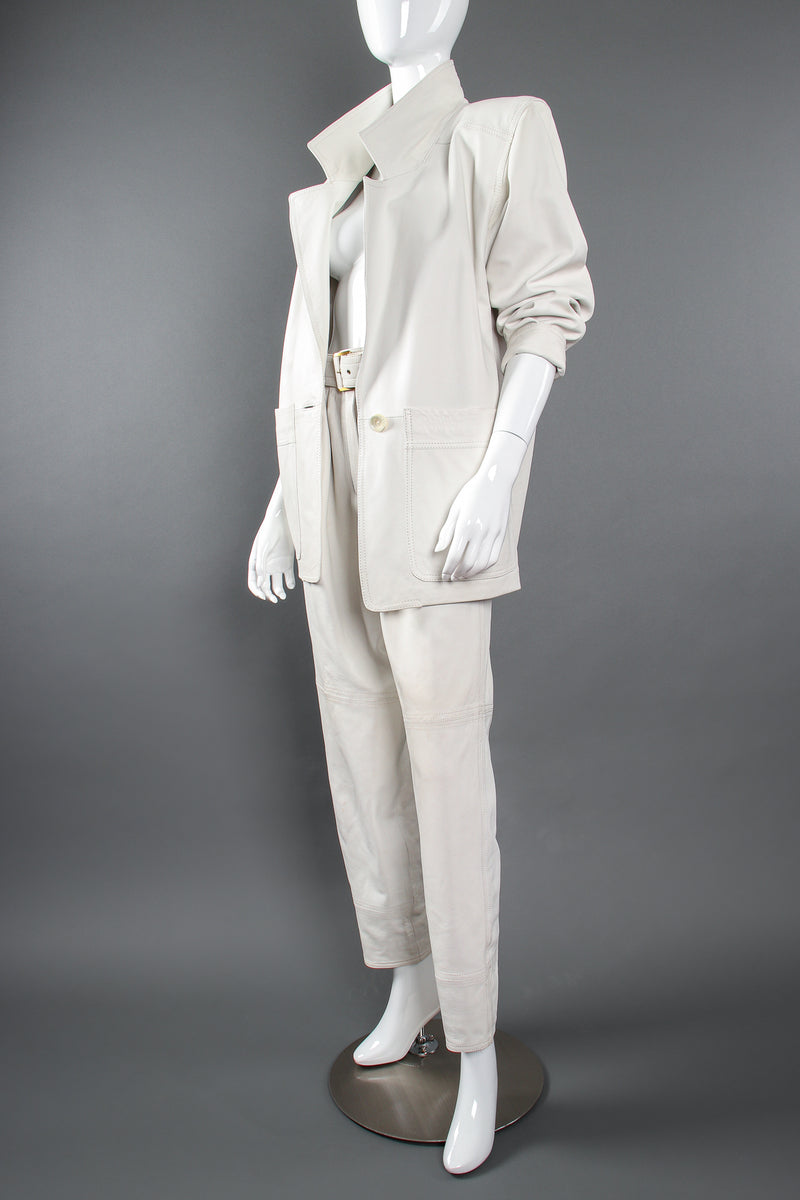 Vintage Loewe Belted Leather Pleat Pant and jacket on Mannequin front at Recess Los Angeles