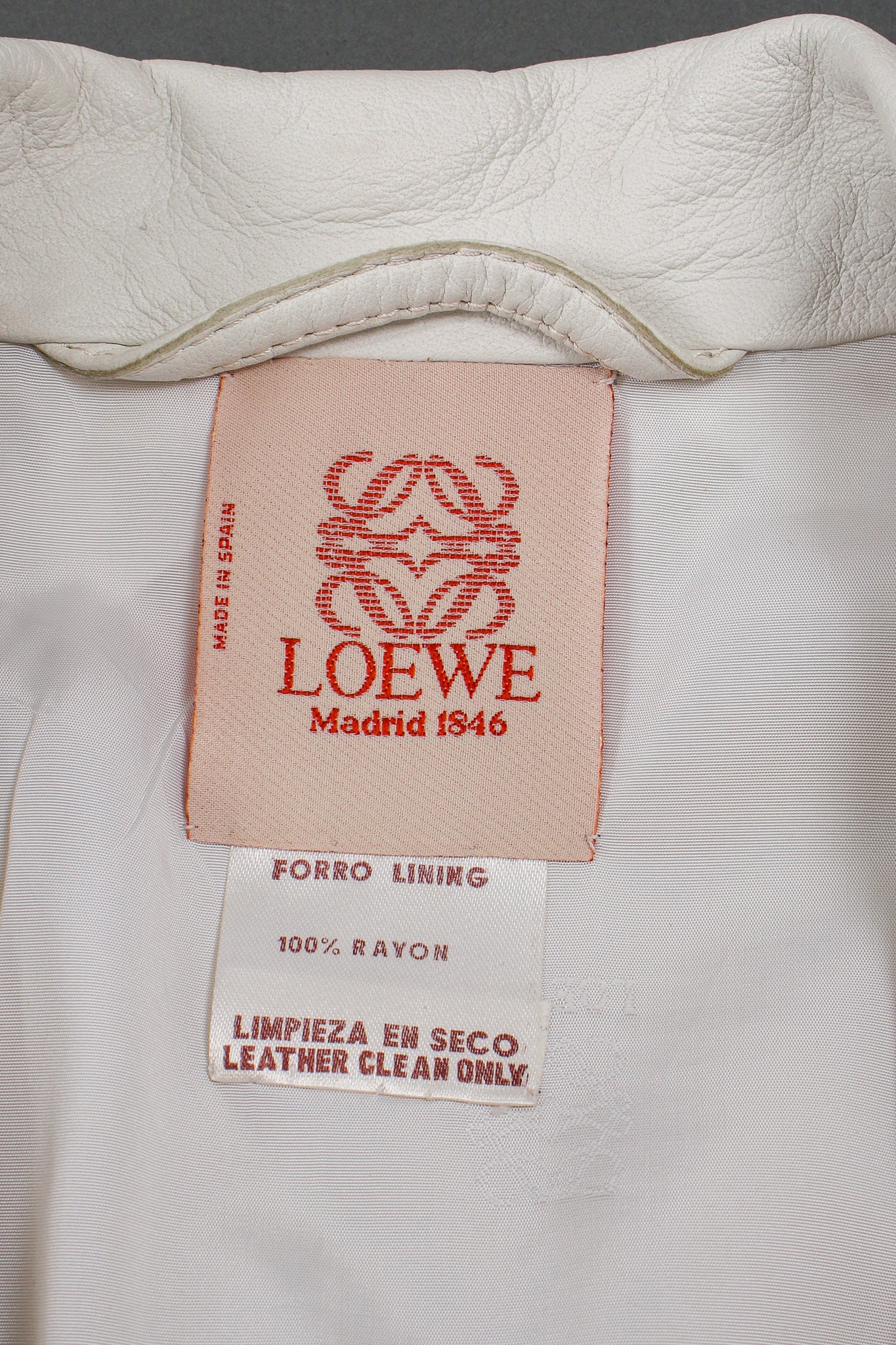 Vintage Loewe Leather Lab Jacket label at Recess Los Angeles