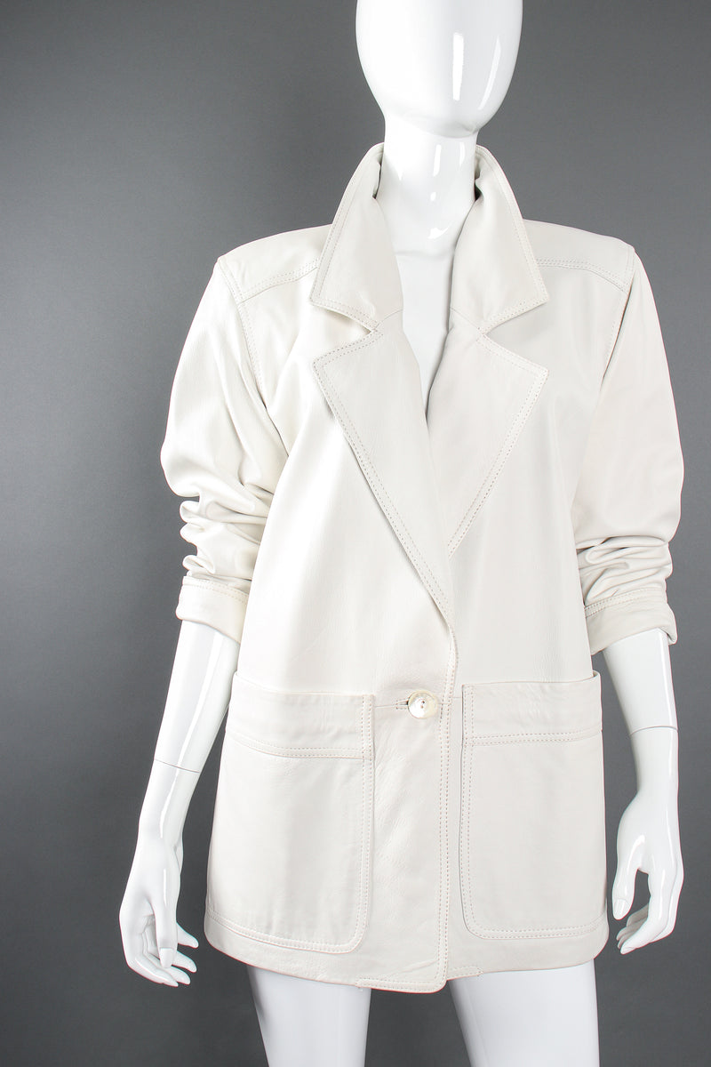 Vintage Loewe Leather Lab Jacket on Mannequin front pop collar at Recess Los Angeles