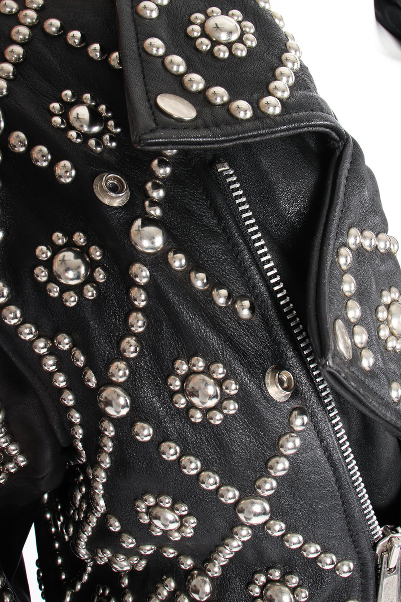 Vintage London Leatherware Diamond Studded Leather Moto Jacket detail at Recess LA