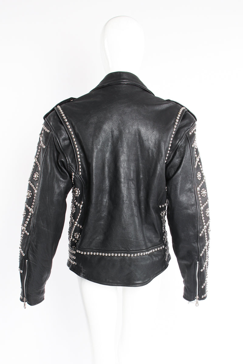 Vintage London Leatherware Diamond Studded Leather Moto Jacket on Mannequin back at Recess LA