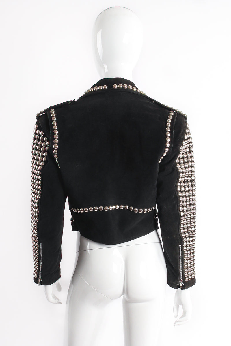 Vintage London Leatherwear Studded Suede Moto Jacket on Mannequin Back at Recess LA
