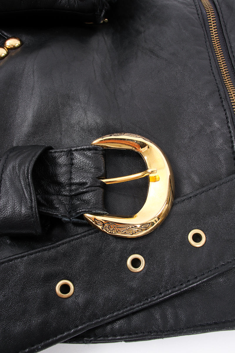 Vintage London Leatherwear Dome Stud Belted Leather Jacket belt buckle at Recess LA