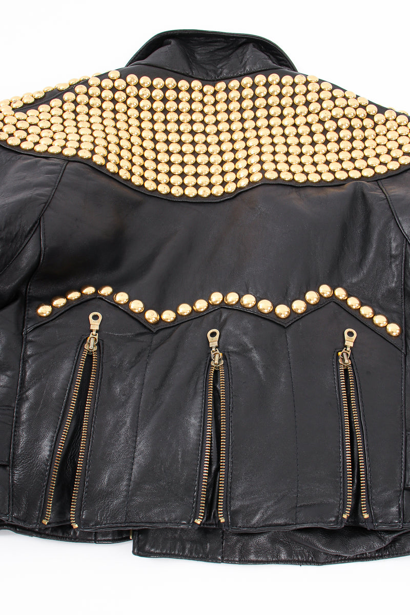 Vintage London Leatherwear Dome Stud Belted Leather Jacket flat back zip at Recess LA