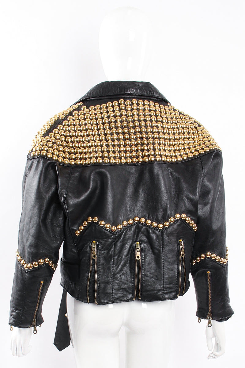 Vintage London Leatherwear Dome Stud Belted Leather Jacket on Mannequin back at Recess LA