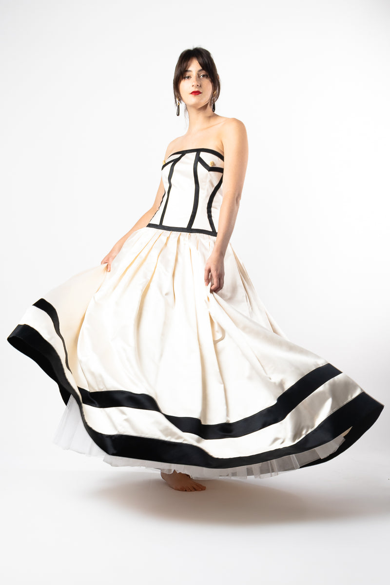 Vintage Escada Contrast Banded Satin Ball Gown Recess Vintage Escada Contrast Banded Satin Ball Gown Recess