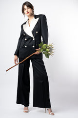 Romy Reiner in Vintage Escada Satin Trim Tuxedo Pant Suit Set at Recess Los Angeles