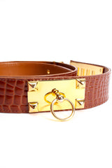 Vintage Lorenza Embossed Leather Turnlock Plate Belt detail at Recess Los Angeles