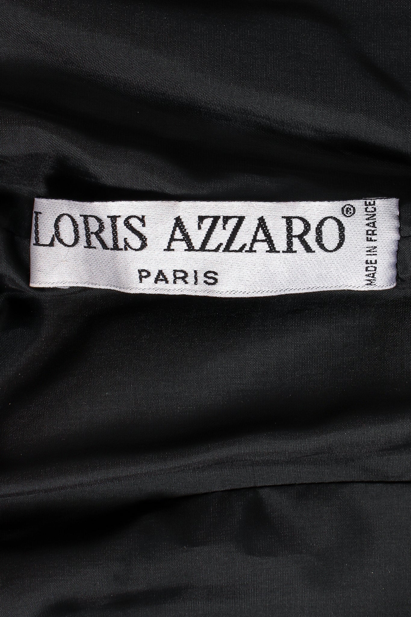 Vintage Loris Azzaro Lamé Wrap Peplum Cocktail Dress label at Recess Los Angeles