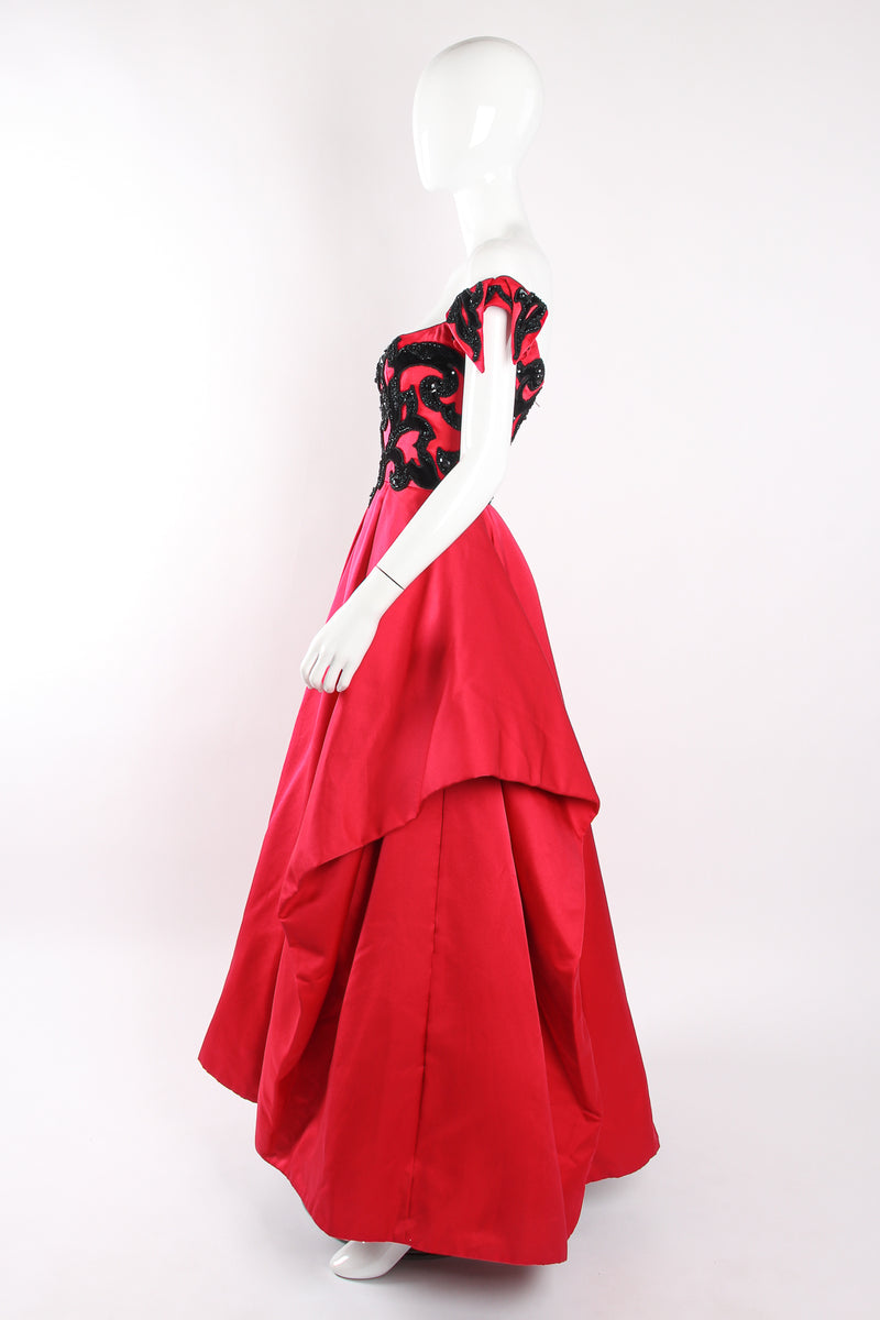 Vintage Raspberry Uniquely Sculpted Ball Gown side on mannequin at Recess LA