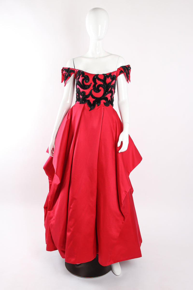 Vintage Raspberry Uniquely Sculpted Ball Gown front on mannequin at Recess LA