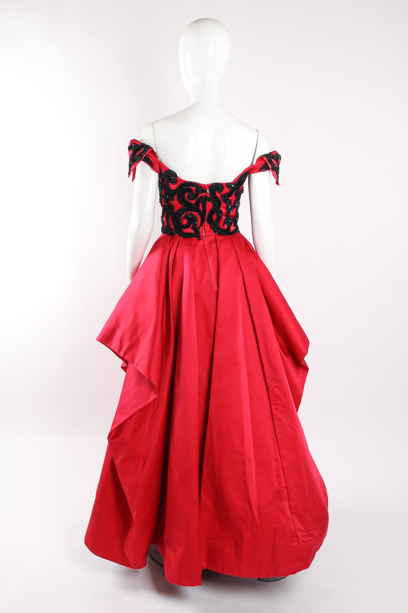 Vintage Raspberry Uniquely Sculpted Ball Gown back on mannequin at Recess LA