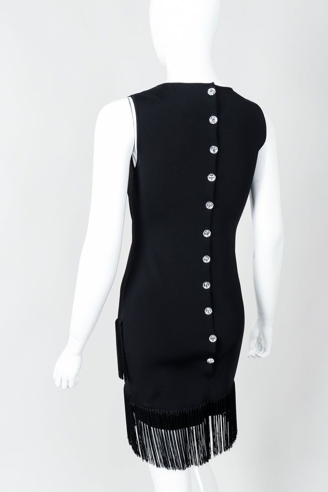 Vintage Loris Azzaro Asymmetrical Fringe Hem Dress on Mannequin, back crop at Recess