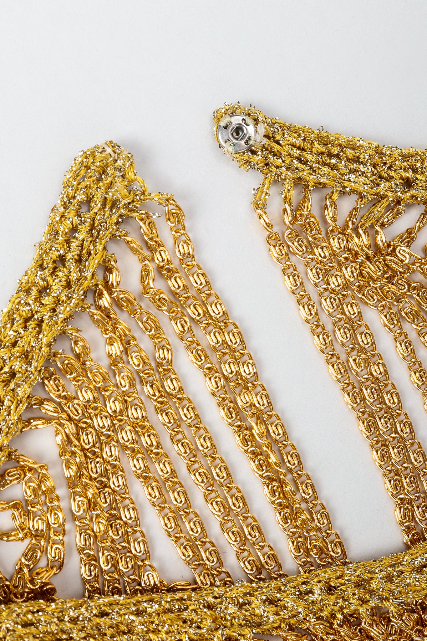 Vintage Loris Azzaro Rare Gold Draped Chain Juliet Sleeve Top snap closure