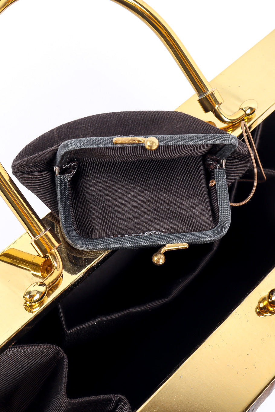 Lou Taylor gold frame box purse attached coin purse detail @recessla