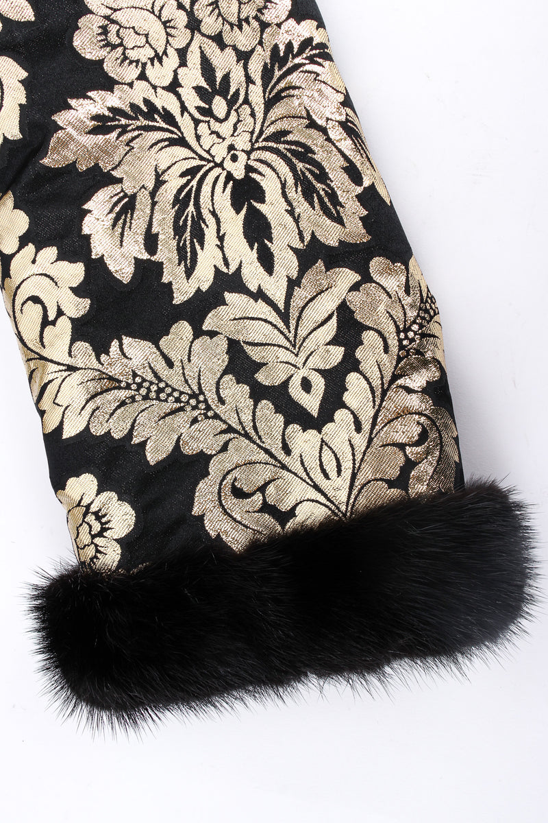 Vintage Louis Féraud Damask Floral Lamé Coat fur sleeve cuff @ Recess LA