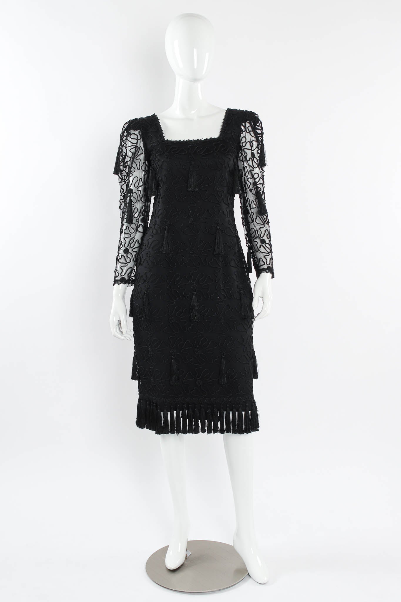 Vintage Louis Féraud Abstract Embroidered Tassel Dress mannequin front @ Recess LA