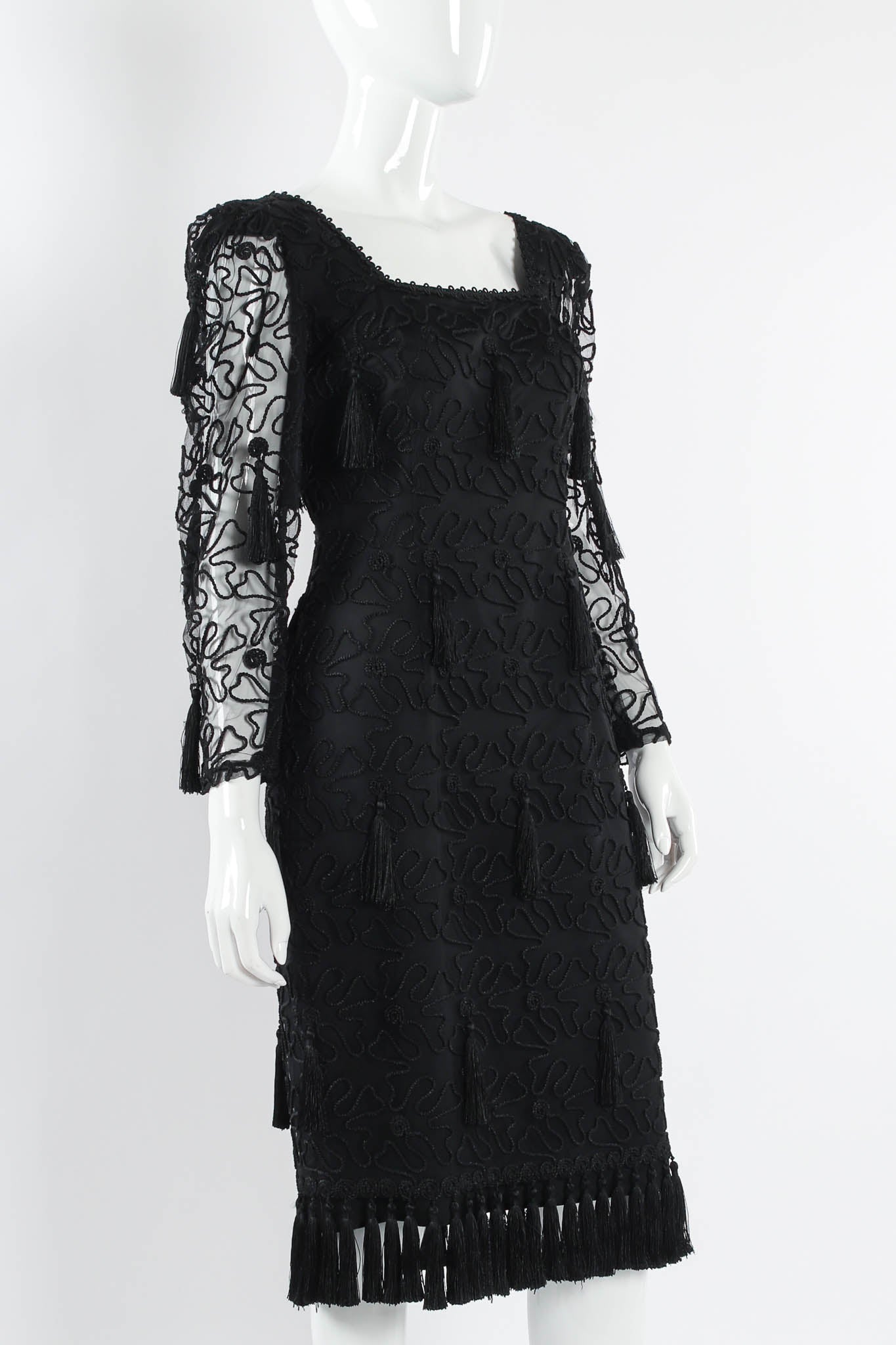 Vintage Louis Féraud Abstract Embroidered Tassel Dress mannequin angle close @ Recess LA