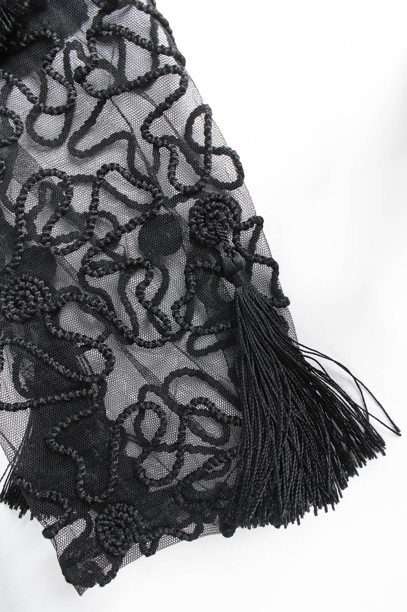 Vintage Louis Féraud Abstract Embroidered Tassel Dress mesh/embroidered sleeve @ Recess LA