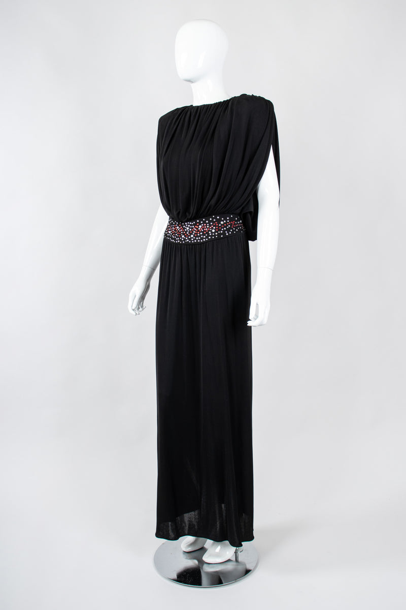 Recess Los Angeles Vintage Louis Marino Draped Rhinestone Column Sheath Jersey Dress