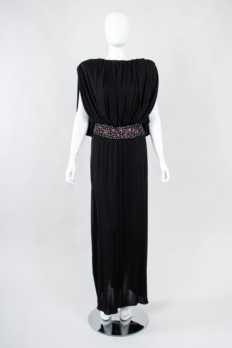 Recess Los Angeles Vintage Louis Marino Draped Rhinestone Column Sheath Jersey Dress