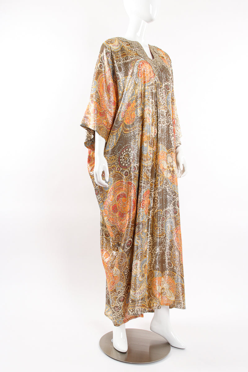 Vintage Lucie Ann Metallic Brocade Lamé Caftan on Mannequin angle at Recess Los Angeles