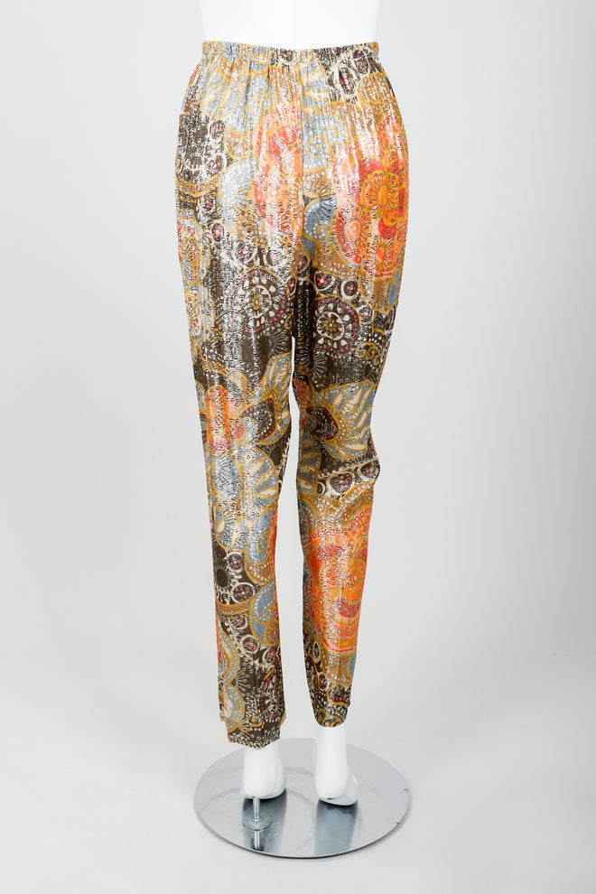 Vintage Lucie Ann Metallic Lamé Pant Set on Mannequin Back at Recess Los Angeles