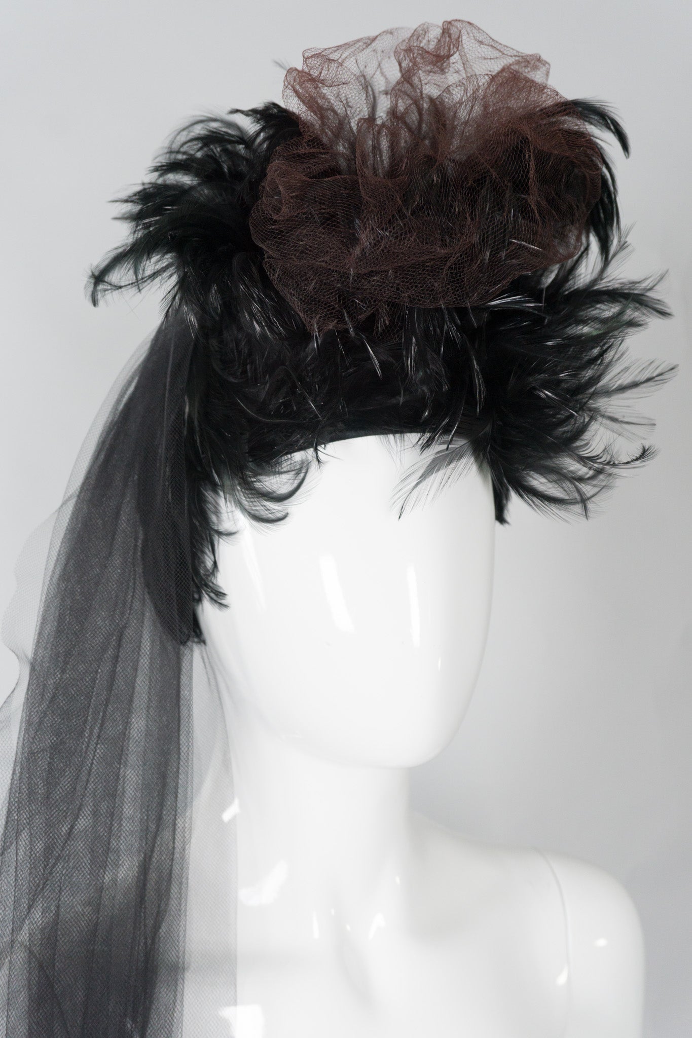 Lucille Morgan Feather Faux-Hawk Pouf Vintage Casque Skull Cap Hat