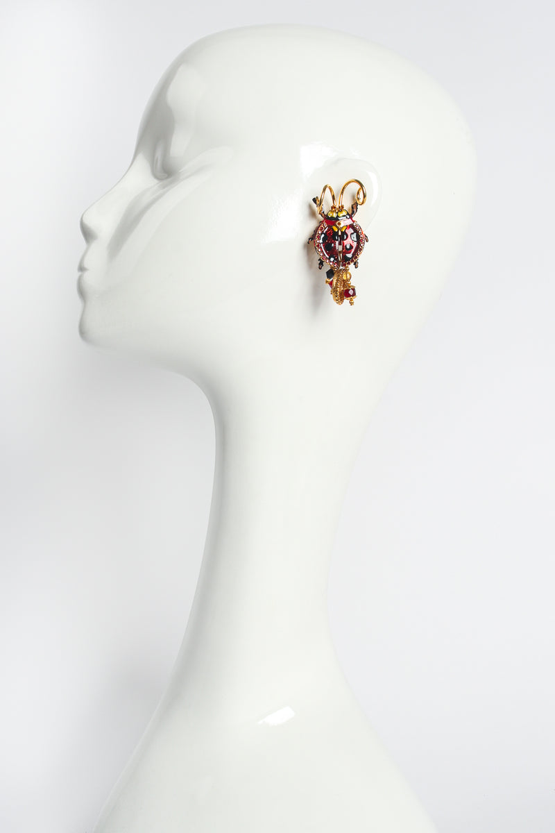 Vintage Lunch At The Ritz Bug Be A Lady Ladybug Earrings on mannequin at Recess Los Angeles