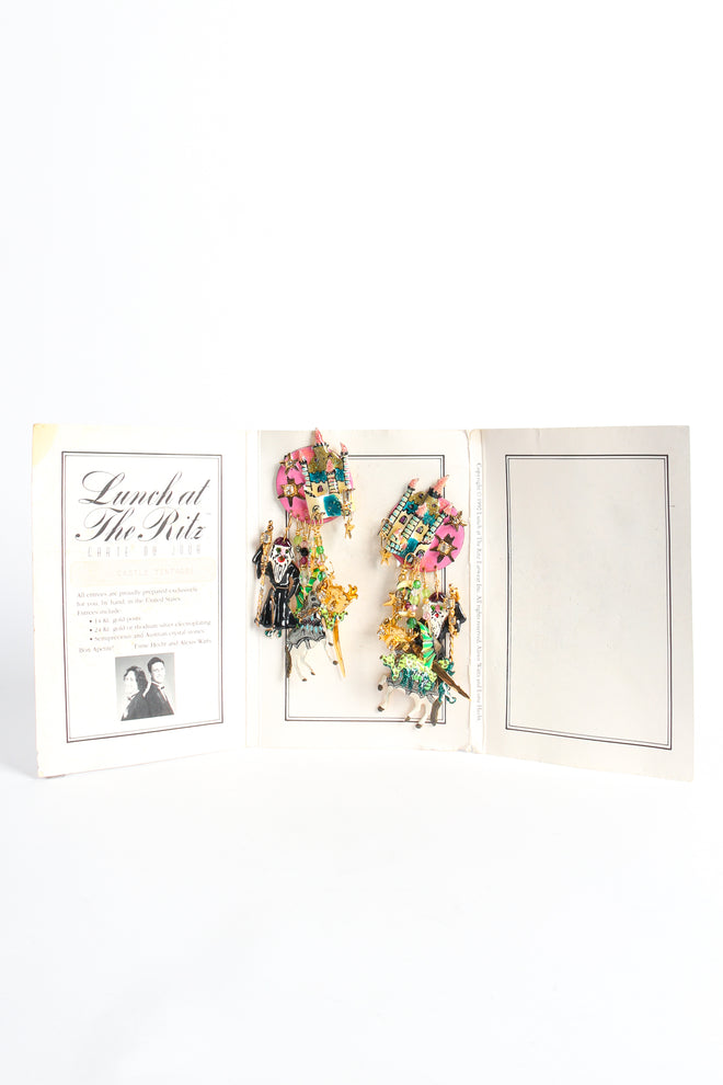 Vintage Lunch At The Ritz Fantasy Castle Tintagel Earrings menu card at Recess LA