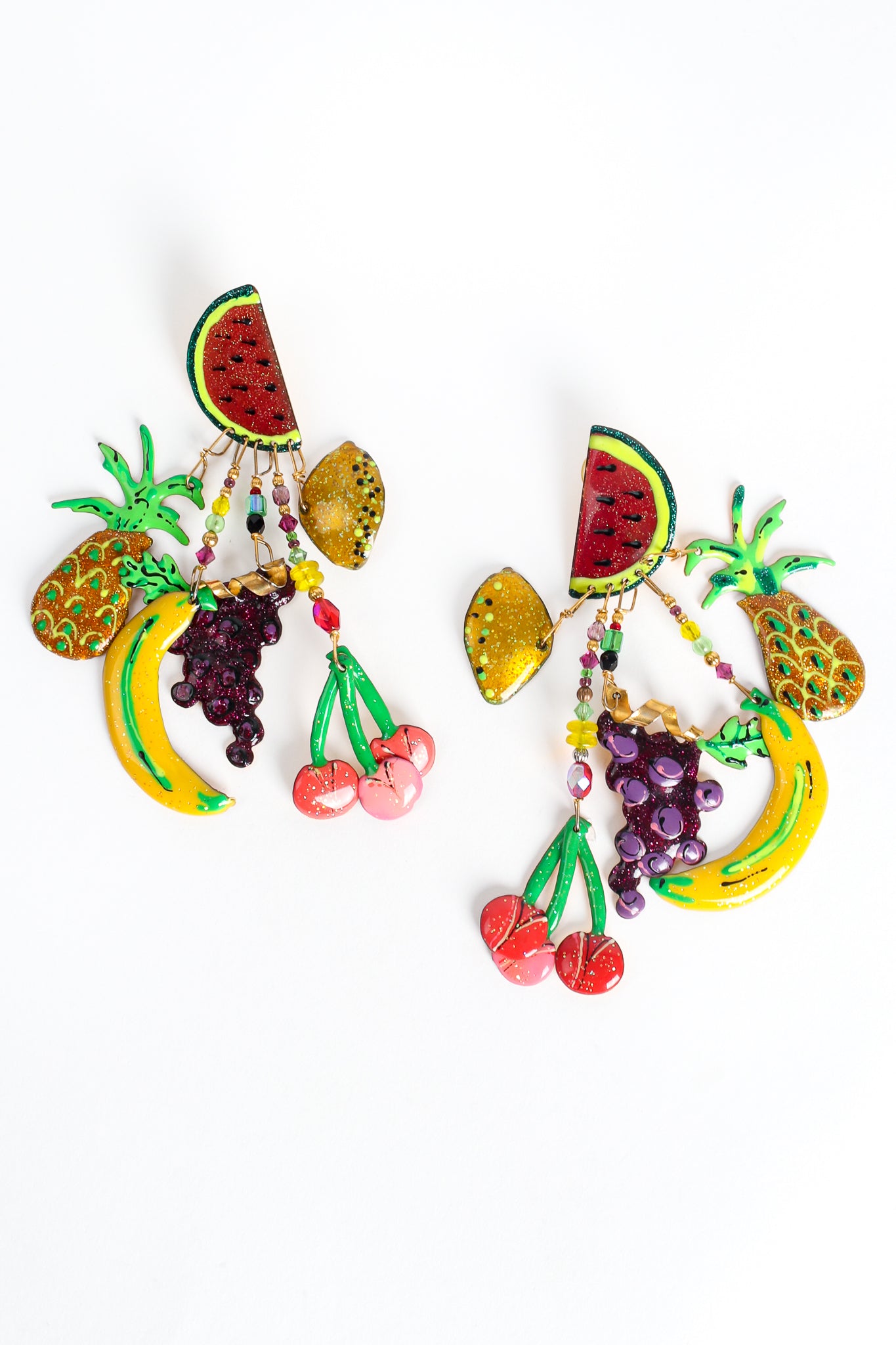 Vintage Lunch At The Ritz Enamel Fruit Cocktail Chandelier Earrings at Recess Los Angeles