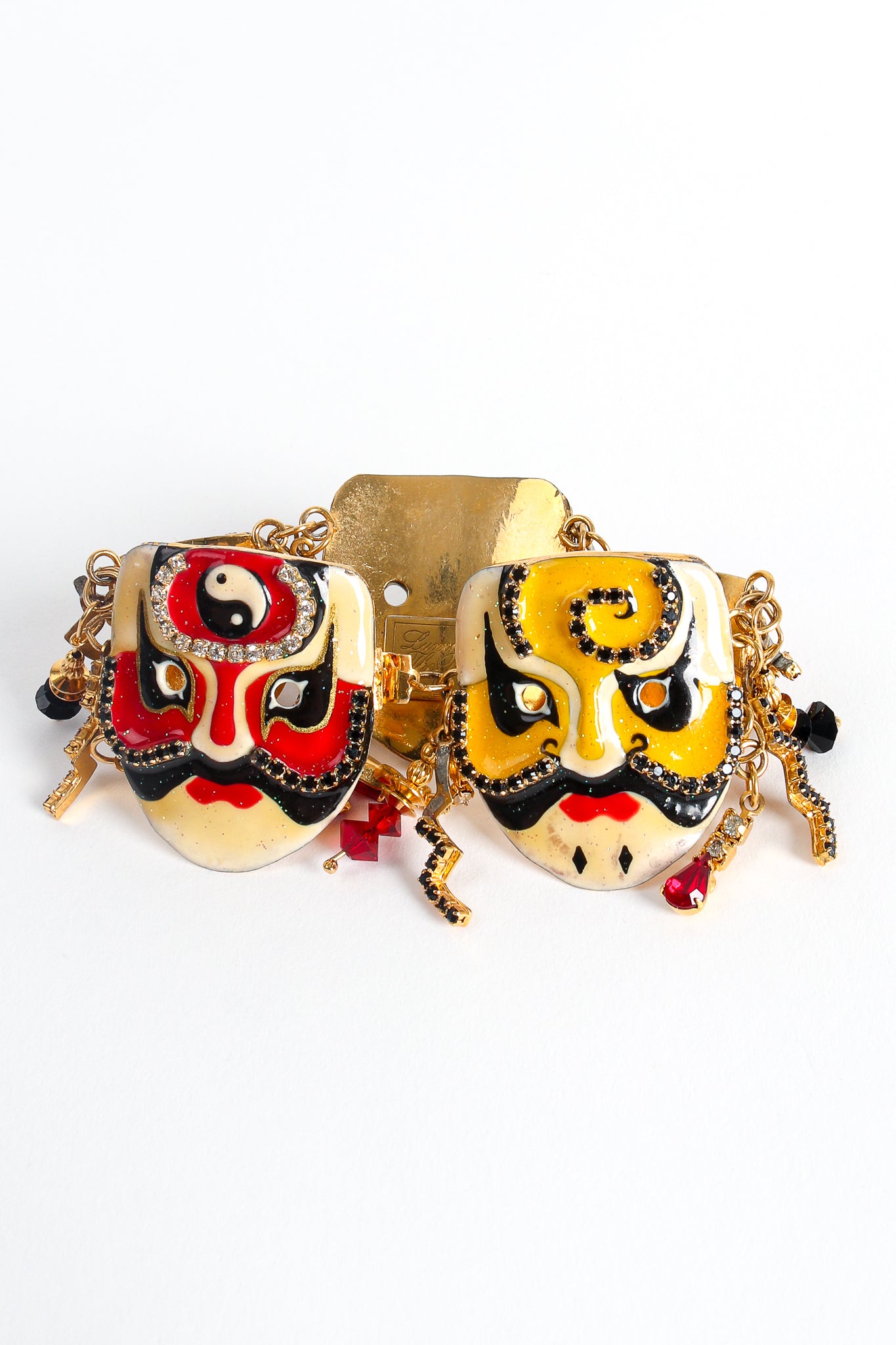 Vintage Lunch At The Ritz Japanese Kabuki Mask Plate Charm Bracelet detail at Recess Los Angeles