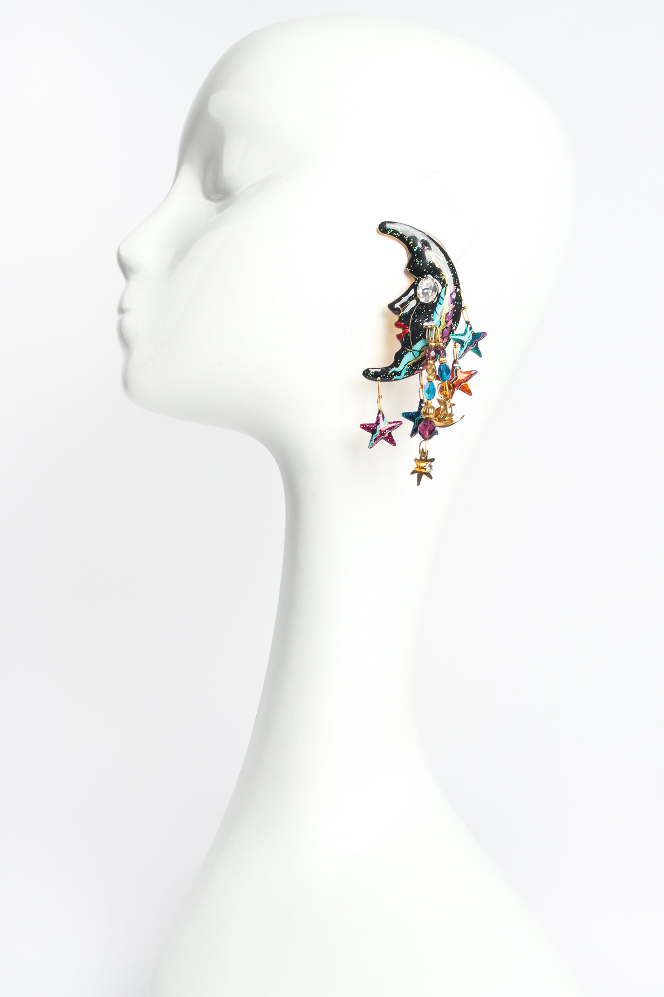Vintage Lunch At The Ritz Moon Star Milky Way Earrings on mannequin at Recess Los Angeles