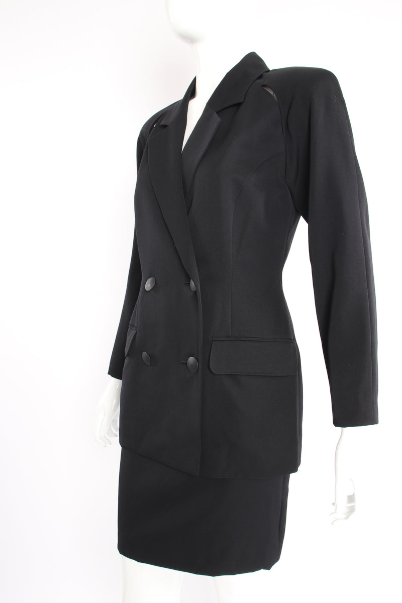 Vintage M.Yoko Slit Yoke Jacket & Skirt Suit on Mannequin angle crop at Recess Los Angeles