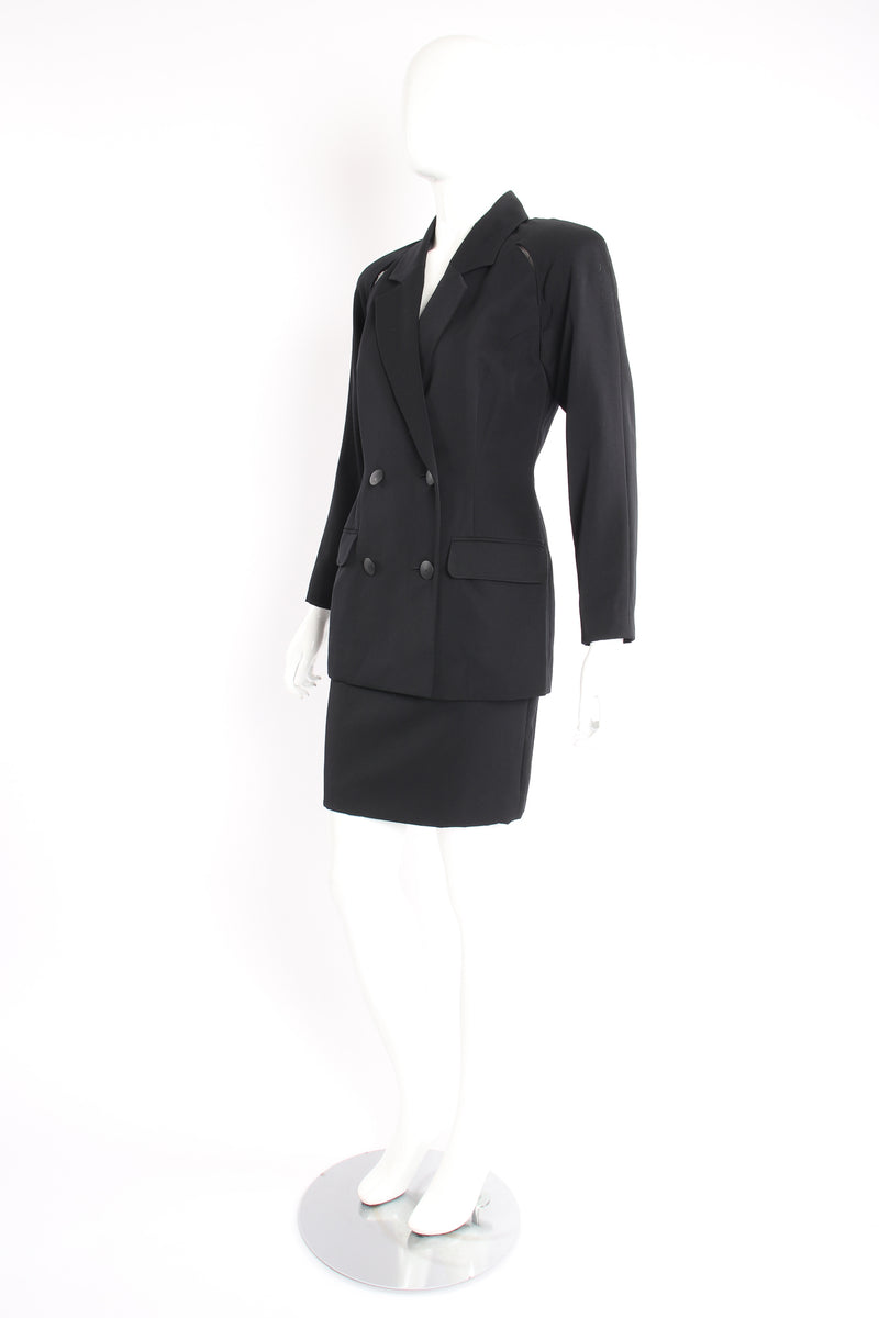 Vintage M.Yoko Slit Yoke Jacket & Skirt Suit on Mannequin angle at Recess Los Angeles