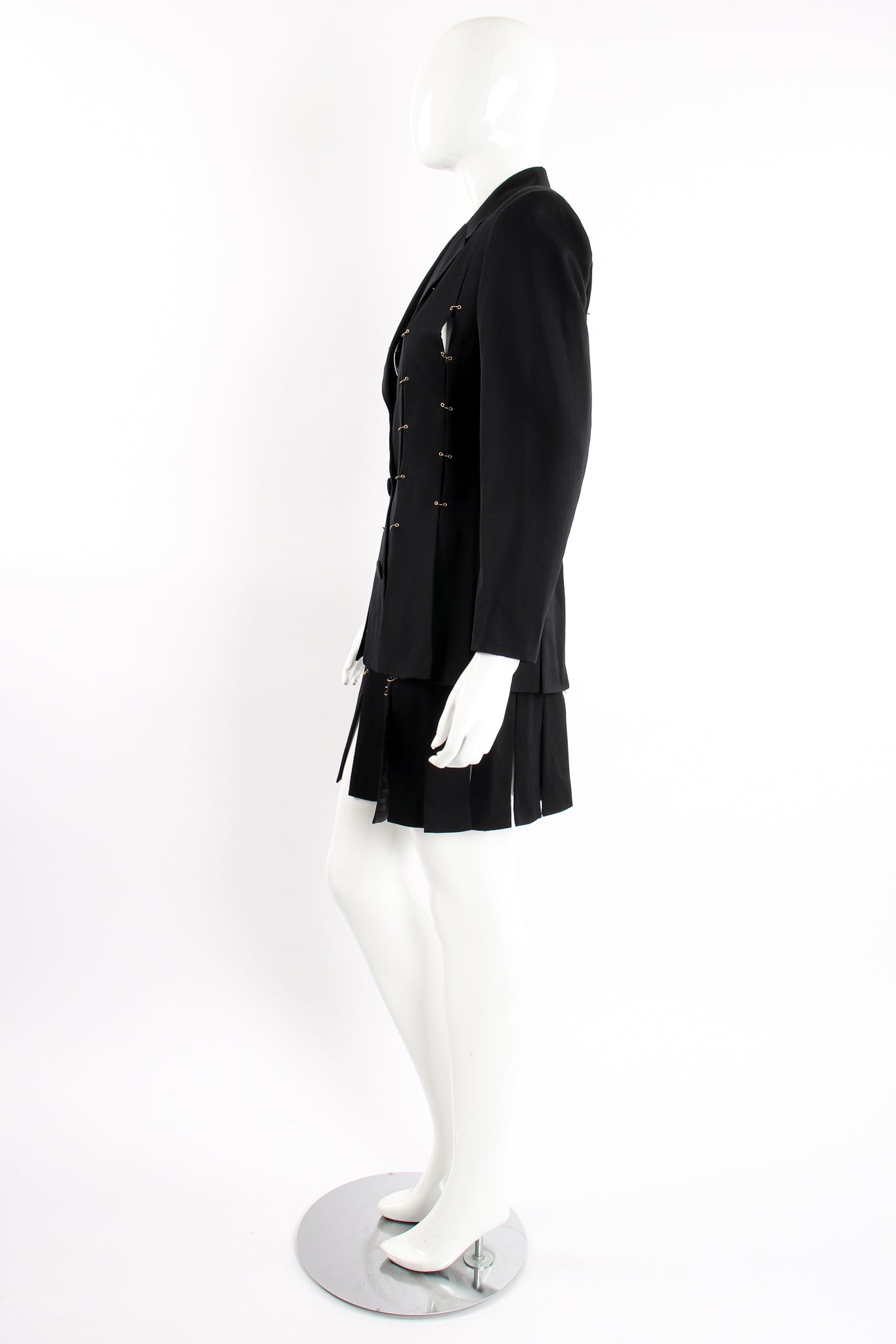 Vintage M.Yoko Pierced Ring Carwash Skirt Suit on Mannequin side at Recess Los Angeles