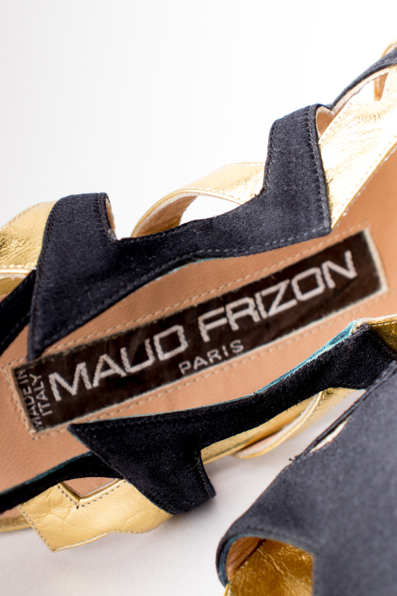 Maud Frizon 'M' Lightening Bolt Zig Zag Gold Lamé Heels