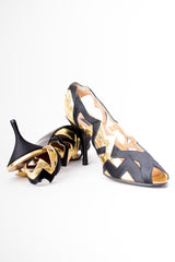 Maud Frizon 'M' Lightening Bolt Zig Zag Gold Lamé Heels